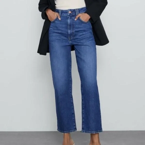 ZARA HIGH RISE VINTAGE SLIM JEANS Mid-Blue - Picture 2 of 11